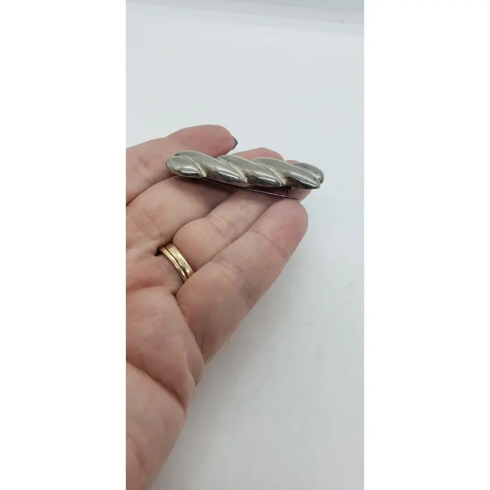 Vtg Brooch Sterling Silver 925 MCM 60s brutalist Mod Twist Bar Tie collar Pin
